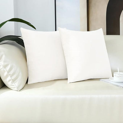 mixeoo Comfy Ivory White Throw Pillow Covers Decorative Square Solid Thick Velvet Super Soft Cushion Cases Home Decor for Sofa Couch Living Room Chair, Set of 2, 16 x 16 Inch