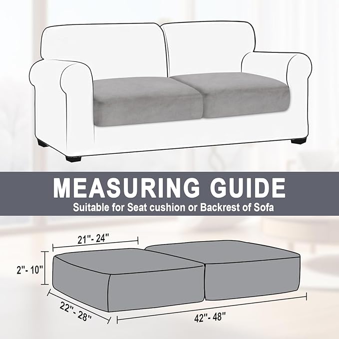 Couch Cushion Cover Velvet 2 Pieces Seat Cushion Cover Stretch LoveSeat Couch Covers Separate Sectional Sofa Slipcovers Furniture Protector (2-Seater or Backrest, Light Grey)