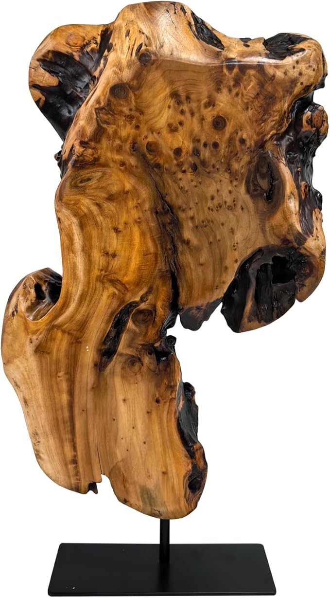 WELLAND Irregular Cedar Wood Sculpture 8.75" W x 1.75" D x 17.75" H Natural Edge Tabletop Statues, Handmade Ornaments, Décor for Living Room, Home Office, Bedroom,