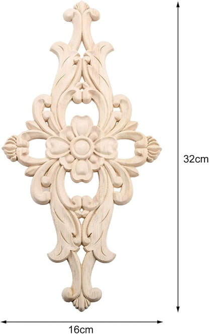MUXSAM Wood Carved Appliques Furniture Decorative Onlays, 1Pc Unpainted DIY Center Carving Decal for Door Wall Ceiling Cabinet Dresser Mirror Bed Mantel Bench Decoration, 32x16cm/12.6"x6.3"