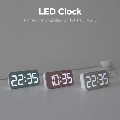 mooas Cosy Fabric LED Desk Clock, Digital Alarm Clock with USB Charging Port, 12/24H Mode, Temperature Display, Alarm & Snooze, Cozy Atmosphere, Non-Slip Silicone pad for Stability (Deep Green)