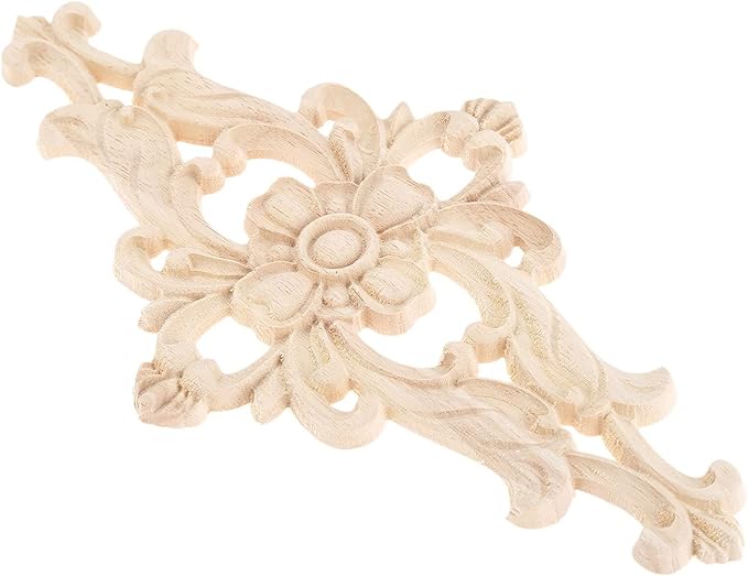 MUXSAM Wood Carved Appliques Furniture Decorative Onlays, 1Pc Unpainted DIY Center Carving Decal for Door Wall Ceiling Cabinet Dresser Mirror Bed Mantel Bench Decoration, 27x14cm/10.63"x5.51"