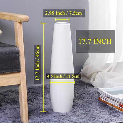 Ceramic Floor Vase, GDSZJLJ 17.7" Tall White Large Decorative Vases for Modern Home Decor, Living Room, Minimalist Style Big Flower Vase for Pampas Grass, Flowers, Twigs, Office, Bedroom Décor