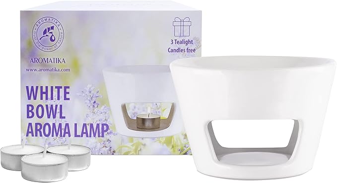 AROMATIKA - Oil Burner White - Large Ceramic Oil Burner - Best for Aromatherapy - Relaxation - Spa - Aroma Lamp - Aroma Burner (5.9 x 3.9 in) - 3 Candles Free