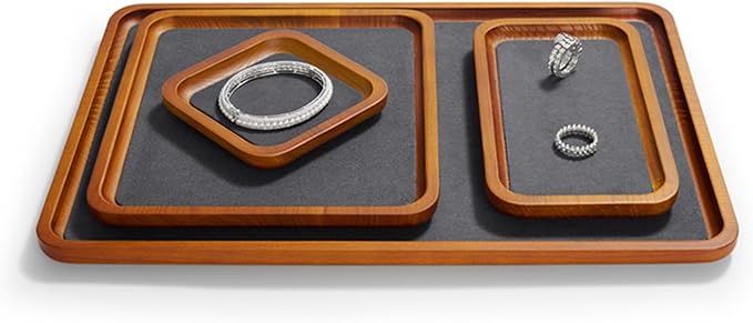 Solid Wood Jewelry Display Flat Tray for Rings Earrings Necklace Bracelet, Jewelry Photograph Display(Grey,L)