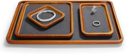 Solid Wood Jewelry Display Flat Tray for Rings Earrings Necklace Bracelet, Jewelry Photograph Display(Grey,S)
