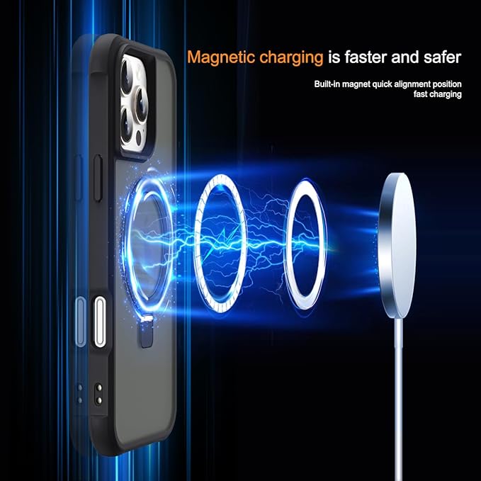 Compatible with iPhone 16 Pro Max Case with Invisible Magnetic O-Ring Stand Military-Grade Translucent Case for iPhone 16 ProMax 6.9" [Compatible with Mag-Safe][Great Grip Feeling], Black