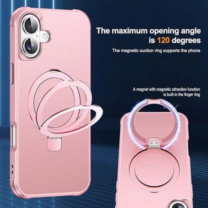 Compatible with iPhone 16 Plus Case with Invisible Magnetic O-Ring Stand Military-Grade Case for iPhone 16 Plus 6.7" [Compatible with Mag-Safe][Great Grip Feeling], Rose Gold