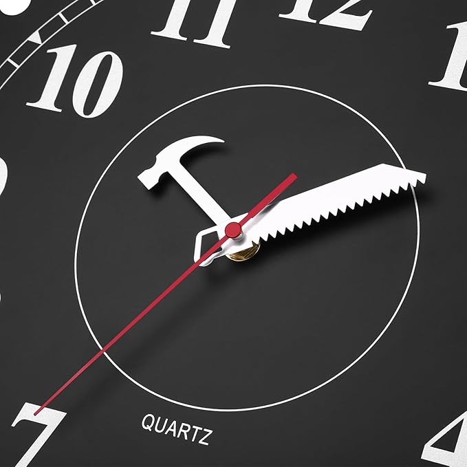 12 Inch Wall Clock with Circular Saw Blade Dial, Handsaw and Hammer Pointer,Great Decor for Home,Workshop and Man Cave (Black)