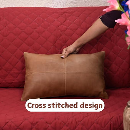 100% Lambskin Leather Pillow Cover - Sofa Cushion Case - Decorative Throw Covers for Living Room & Bedroom, 22X30 Inch - Antique Brown Plain Pack of 2