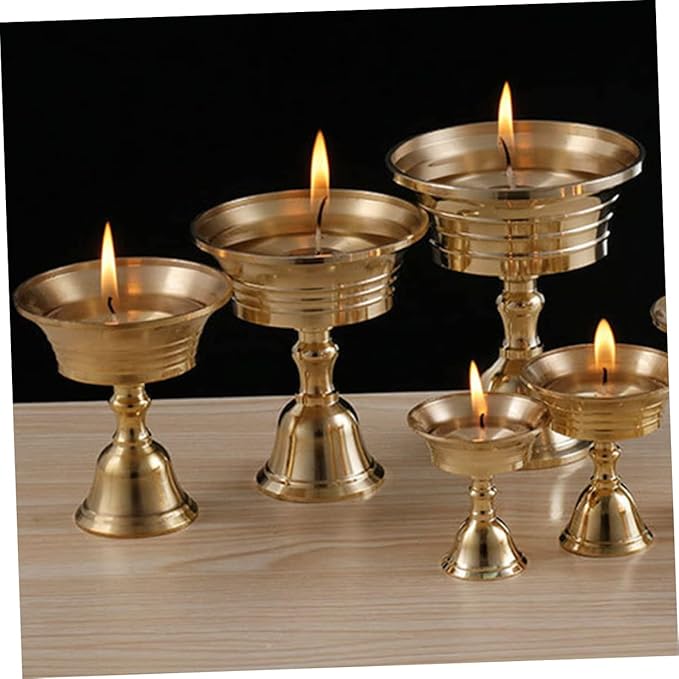 Artibetter 2pcs Brass Ghee Lamp Holder Decor Gold Decor Stands for Decoration Tea Light Candle Holder Buddhist Tealight Holders Gold Utensil Copper Altar Decors Cup Cup