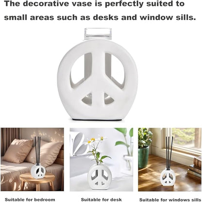 ORGJ Propagation Vase for Plants with Glass Tubes - Dual Function Ceramic Hydroponic Planter & Reed Diffuser, Peace Design Propagation Station