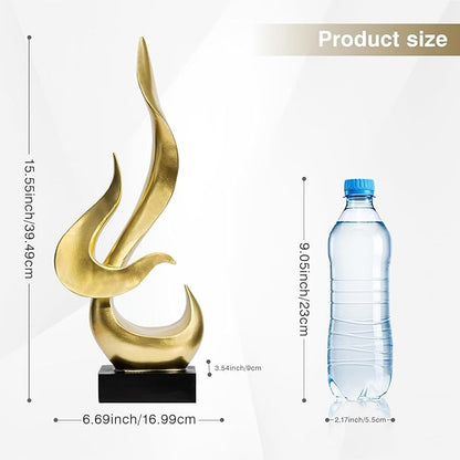 Gold Fire Flame Sculpture, Modern Abstract Resin Statue, Art Statue Home Decor for Living Room TV Stand Coffee Table Shelf Accents Decor.