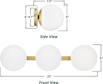 Bathroom Vanity Light Fixtures, Modern 3 Lights Globe Wall Sconce Lighting Aged Brass, Porch Wall Mount Light Fixture for Bathroom, Mirror Cabinets Hallway Stairs