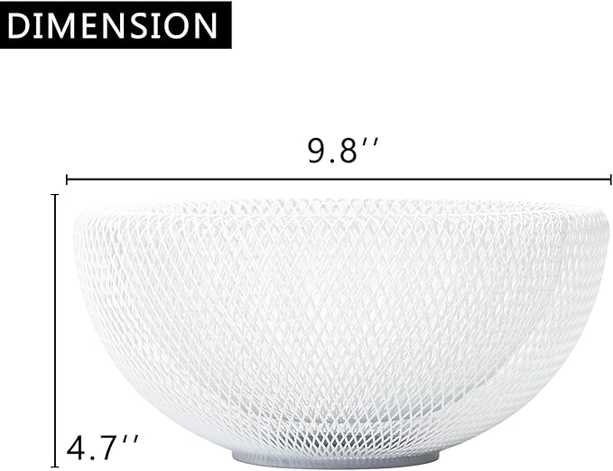 IBWell White Metal Mesh Double-layer Fruit Basket, Large Round Storage Baskets for Bread, Metal Wire Bread Fruit Bowl Vegetable Stand Holder for Snacks, Modern Fruit Bowl Decorate Kitchen Counter