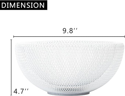 IBWell White Metal Mesh Double-layer Fruit Basket, Large Round Storage Baskets for Bread, Metal Wire Bread Fruit Bowl Vegetable Stand Holder for Snacks, Modern Fruit Bowl Decorate Kitchen Counter