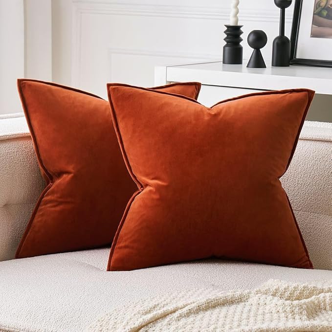 MIULEE Pack of 2 Decorative Velvet Throw Pillow Covers Soft Pillowcase Solid Square Cushion Case for Sofa Bedroom Car 16x16 Inch 40x40 cm Burnt Orange