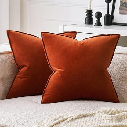 MIULEE Pack of 2 Decorative Velvet Throw Pillow Covers Soft Burnt Orange Pillow Covers Soild Square Cushion Case for Sofa Bedroom Car 18x 18 Inch 45x 45cm