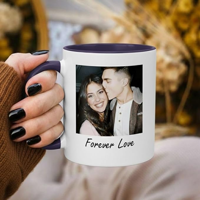 Custom Photo Coffee Mug, Personalized Forever Love Design Ceramic Cup for Anniversary Boyfriend Girlfriend Dishwasher Safe, 11oz (Purple)