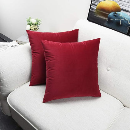 Artaimee Harvard Crimson Velvet Throw Pillow Covers – 18x18 Inches, Set of 2 – Soft, Cozy Cushion Covers for Sofa, Bed, Chair, Couch, Home Décor