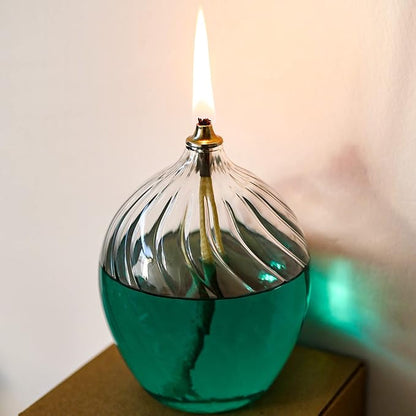 2Pcs Refillable Liquid Petite Glass Oil lamp, Sturdy Borosillicate Glass Oil Candle, Unique Internal Thread Appearance for Fine Dining & Restaurants or Home