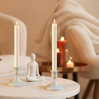 Candle Holders White Set of 6, Vintage Metal Candlestick Holders for Dinner Room Table Centerpiece, Low Metal Candles Sticks for Wedding Centerpieces Christmas Birthday Party (6, White)