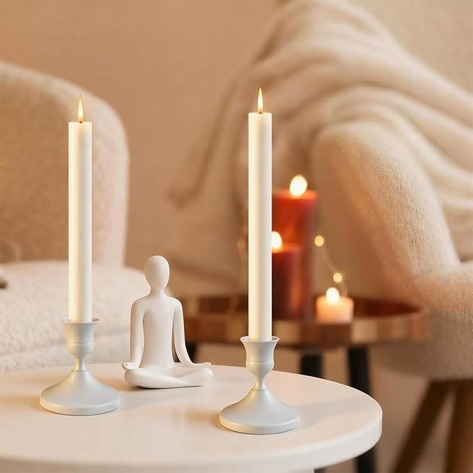 Candle Holders White Set of 12, Vintage Metal Candlestick Holders for Dinner Room Table Centerpiece, Low Metal Candles Sticks for Wedding Centerpieces Christmas Birthday Party (12, White)