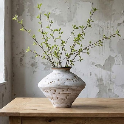 Wabi Sabi Rusty Vintage Vase, 11.4" Tall Wabi Sabi Decor Rustic Farmhouse Pottery Vase for Centerpiece, Textured Pottery Flower Vases for Home Decorative, Table, Living Room (White, Large)