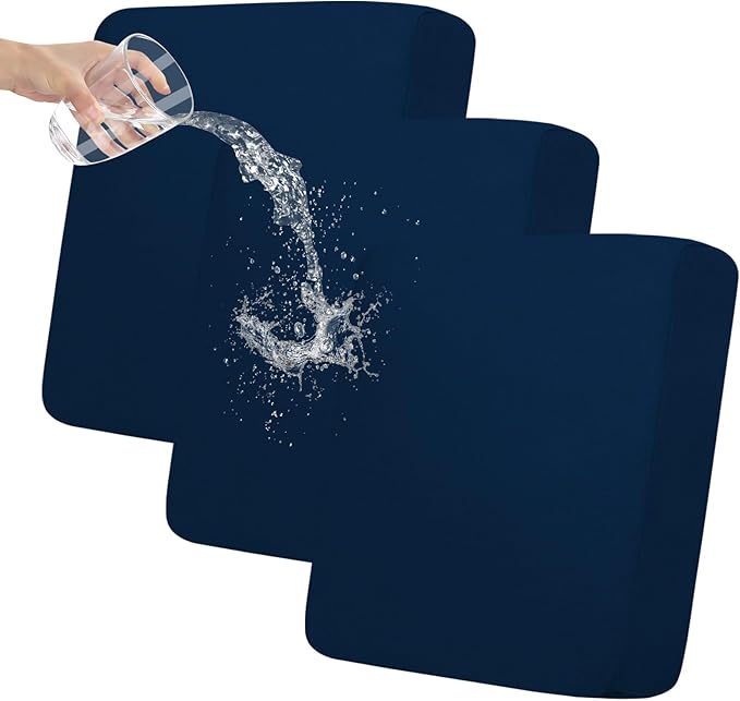 Easy-Going 100% Waterproof Chair Oversized Sofa Seat Cushion Slipcovers Couch Cushion Cover Stretch Furniture Protector for Kids, Pets (3-Piece Oversized Sofa Cushion, Navy)