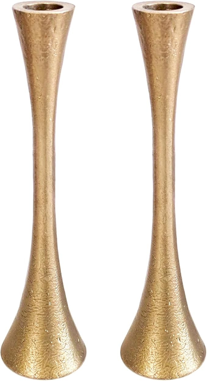 Yair Emanuel Shabbat Candle Holders Tapered Design, Brass or Silver Finish, Shabbos Candlestick Holders Judaica Wedding Gift (Antique Brass, 8.3 Inch)