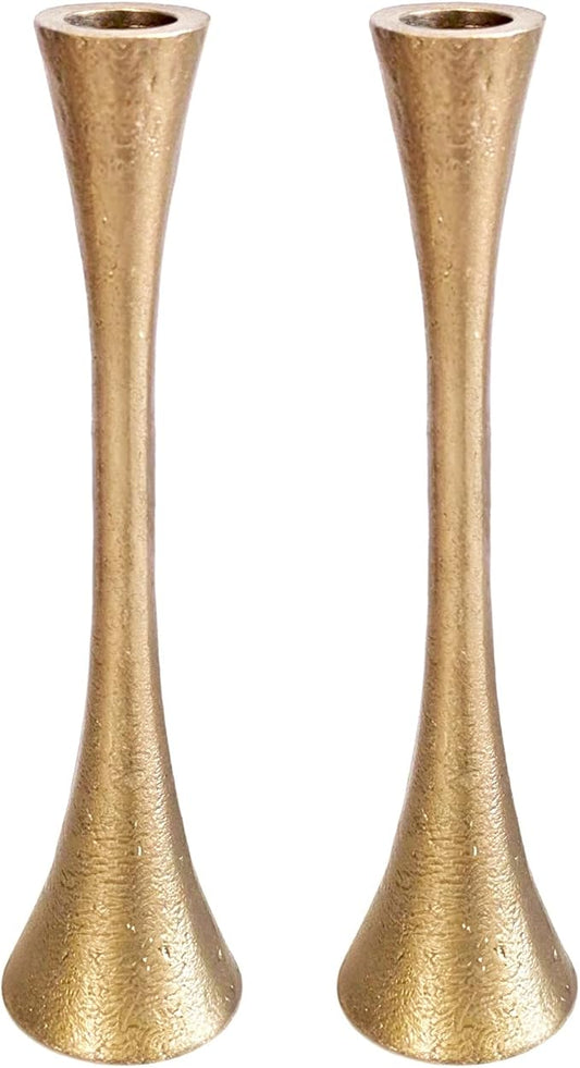 Yair Emanuel Shabbat Candle Holders Tapered Design, Brass or Silver Finish, Shabbos Candlestick Holders Judaica Wedding Gift (Antique Brass, 8.3 Inch)