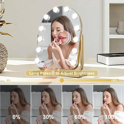 Vanity Mirror with Lights,17.3"×13" Lighted Makeup Mirror with 12 Dimmable LED Bulbs,10X Magnification Smart Touch Control Hollywood Mirror with Lights,3 Colors Dimmable,360° Rotation (Gold)