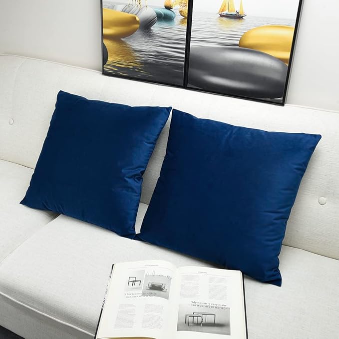 Artaimee Navy Blue Velvet Throw Pillow Covers 20x20 Set of 2 – Soft Decorative Cushion Covers for Sofa, Bed, Couch, and Office – Cozy & Machine Washable