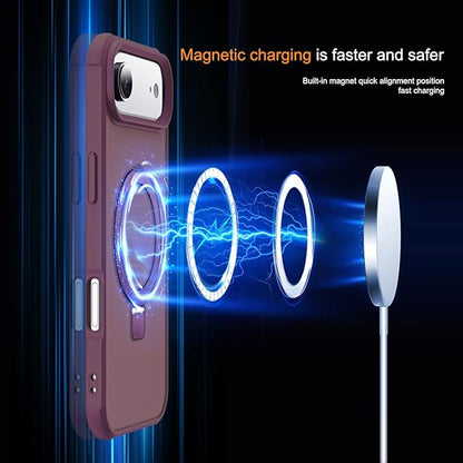 Compatible with iPhone 17 Air Case with Invisible Magnetic O-Ring Stand Military-Grade Translucent Phone Case for iPhone 17 Air 6.5" [Compatible with Mag-Safe][Great Grip Feeling], Wine Red