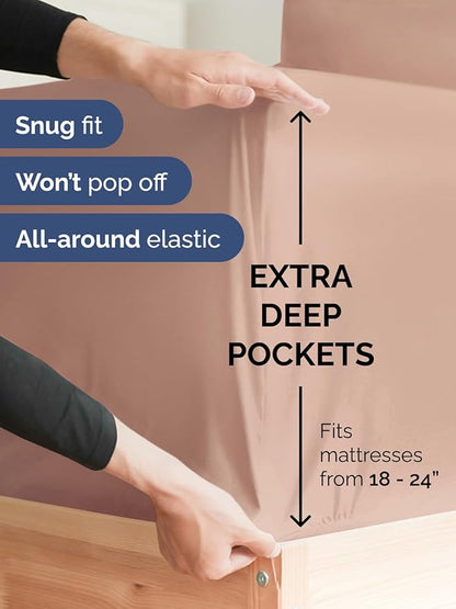 Extra Deep Queen Sheet Set - 6 Piece Breathable and Cooling Sheets - Hotel Luxury Bed Sheets Set - Easy & Secure Fit - Soft, Wrinkle Free and Comfy Sheets Set - Mauve Sheet Set with Extra Deep Pockets