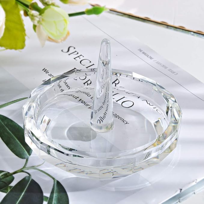 H&D HYALINE & DORA H&D Well-Crafted Crystal Glass Wedding Ring Holder Clear-round 2