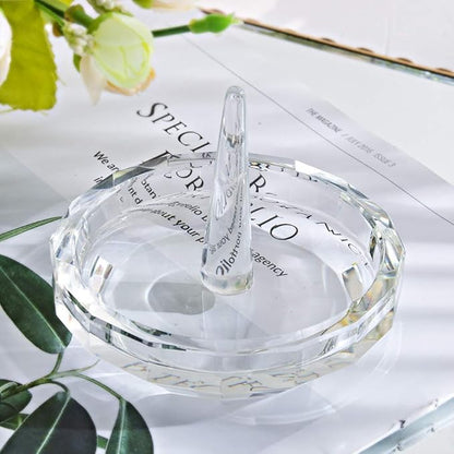 H&D HYALINE & DORA H&D Well-Crafted Crystal Glass Wedding Ring Holder Clear-round 2