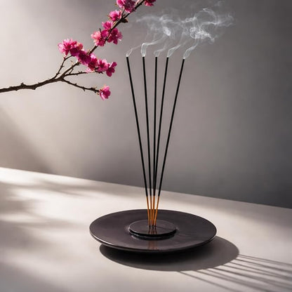 Handmade Marble Incense Holder - Round Incense Burner with Multiple Holes for Incense Sticks. Decorative Ash Catcher for Home and Office Decor. (4 inch Diameter, Black)