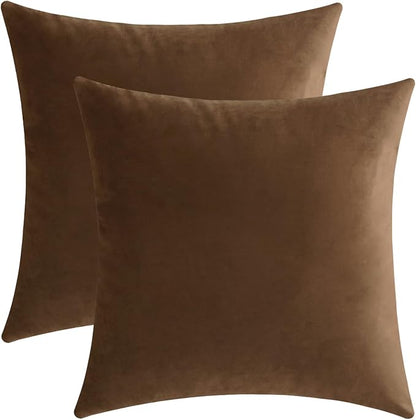 Jeneoo Velvet Throw Pillow Covers 18x18 Inch 2 Pack, Super Soft Thick Decorative Square Cushion Cases for Sofa Couch Bedroom Car, Bear Brown
