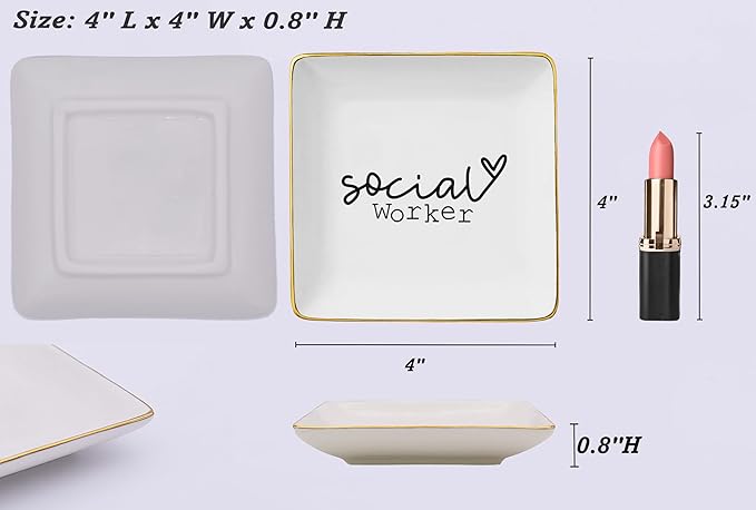 Retirement,Appreciation,Christmas Gifts Ideas for Social Worker,Boss,Coworker,Teacher Office-Social Worker Definition Present,Social Work Month Present,Ceramic Jewelry Tray Trinket Holder Ring Dish