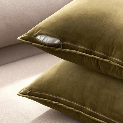 MIULEE Pack of 2 Olive Green Christmas Decorative Velvet Throw Pillow Covers Soft Pillowcases Solid Square Cushion Case for Winter Sofa Bedroom Car 20x20 Inch