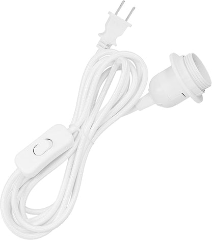 kwmobile Plug-in Light Cord - 20ft Long Fabric Pendant Lamp Cable with Plug, E26 Socket - for Hanging DIY Ceiling Lighting - White