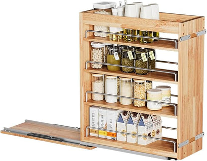 4 Tier Pull Out Spice Rack Holder Shelves (6.5" W x 22" D), spice organization for cabinet Storage Organization, pull out spice racks for inside cabinets