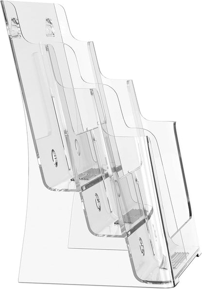 zavekia 2 Pack 3 Tier Acrylic Brochure Holder 8.5 x 11 inch, Clear Literature Organizer Magazine Stand with Removable Divider for 4 x 9 inch Brochures,Magazine Holder,Flyer Holder