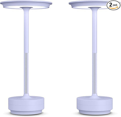 2 Pack Cordless Table Lamps Rechargeable, 5000mAh Portable LED Table Light, 3 Color Stepless Dimming Battery Powered Table Lamp, for Patio/Restaurant/Home/Outdoor.(Light Purple)