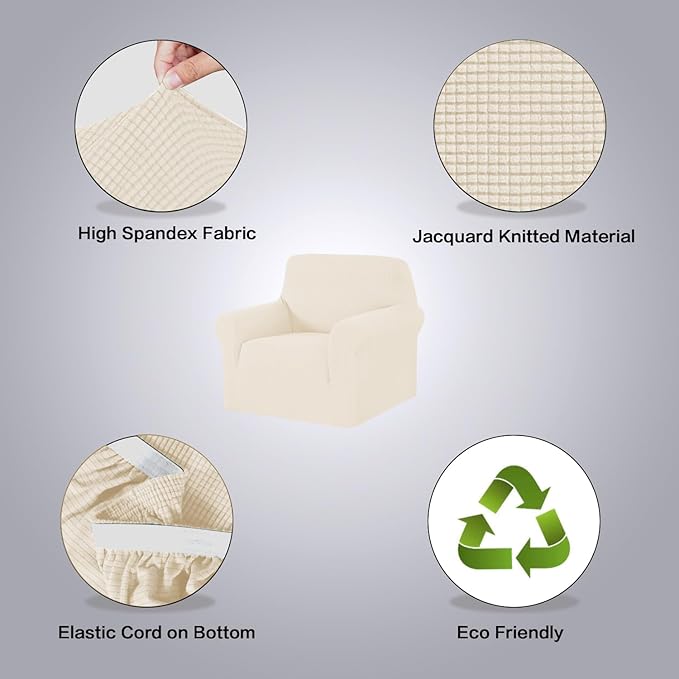 H.VERSAILTEX Stretch Chair Slipcover Sofa Cover Furniture Protector Cover High Spandex Small Checks Knitted Jacquard Sofa Cover Chair Covers for Living Room, Armchair 31"-40", Cream