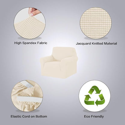 H.VERSAILTEX Stretch Chair Slipcover Sofa Cover Furniture Protector Cover High Spandex Small Checks Knitted Jacquard Sofa Cover Chair Covers for Living Room, Armchair 31"-40", Cream