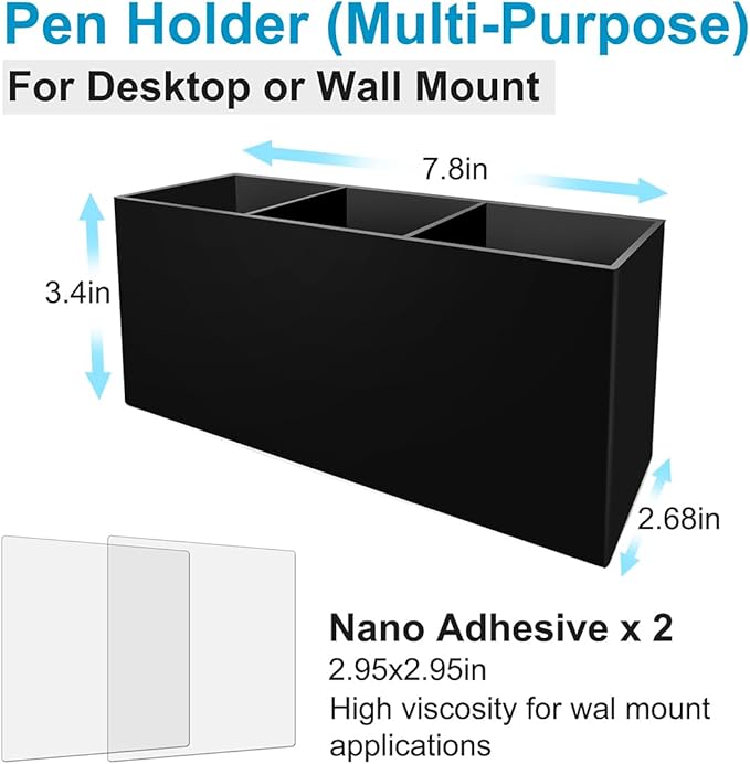 Acrylic Pen and Silverware Holder, Makeup Brush Cup,Desktop or Wall Mount Storage Organizer,Perfect for Office, Stationery, Kitchen and Bathroom Caddy,Desk Pencil Accessories.(Black)
