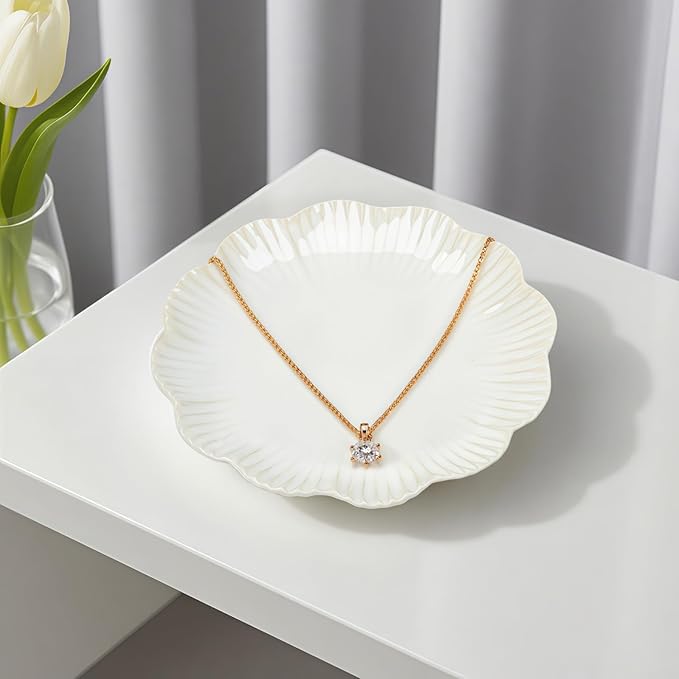 Ceramic Jewelry Dish, Decorative Tray for Rings Earrings Necklaces Bracelet Watch Keys, 4.50" Trinket Tray as Gifts for Women (White Flower)