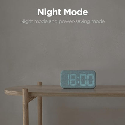 mooas Cosy Fabric LED Desk Clock, Digital Alarm Clock with USB Charging Port, 12/24H Mode, Temperature Display, Alarm & Snooze, Cozy Atmosphere, Non-Slip Silicone pad for Stability (Deep Green)